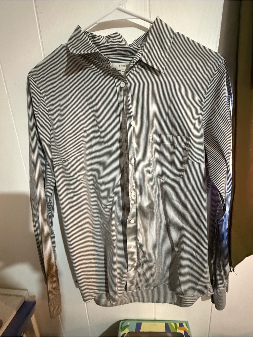 J. Crew Women's Blue and White Stripe Button-Down Shirt